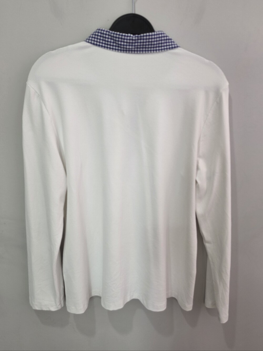 J.McLaughlin Long Sleeve Waffle Texture Polo Shirt White Blue Gingham Size XL - Picture 6 of 12